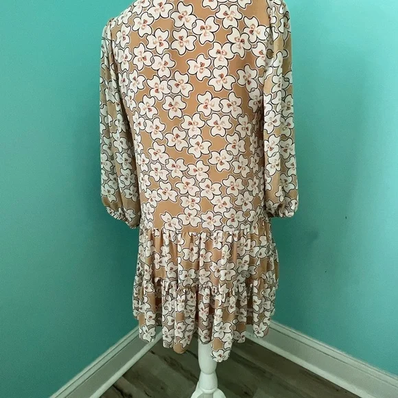 MELLODAY Tan and Black Tiered Ruffled Mini Dress - Picture 2 of 7